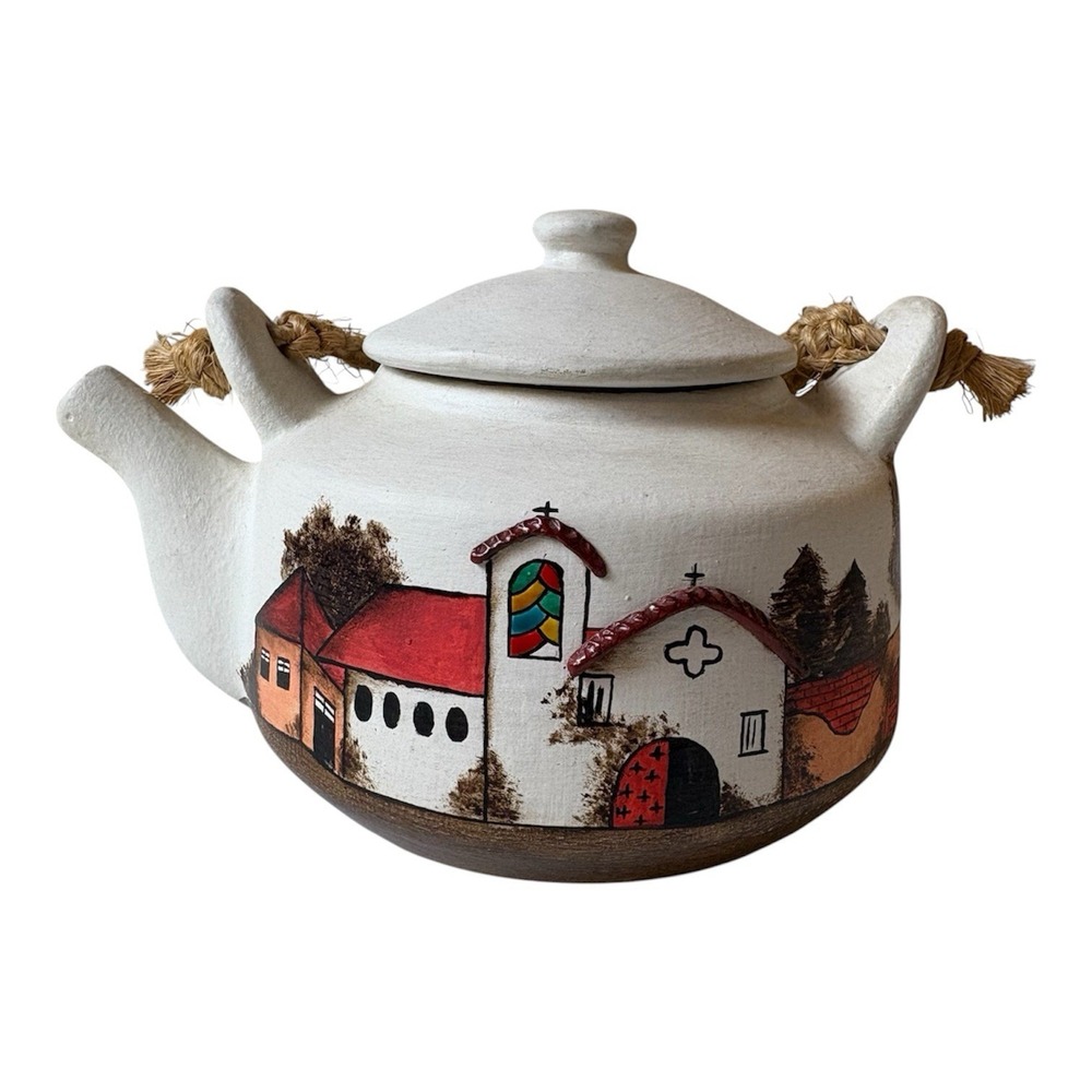 Adobe Tea Pot Hand Painted Southwestern Village 3D Design